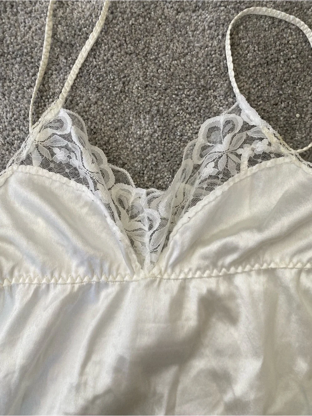 Vintage White Satin Lace Trim Slip Chemise